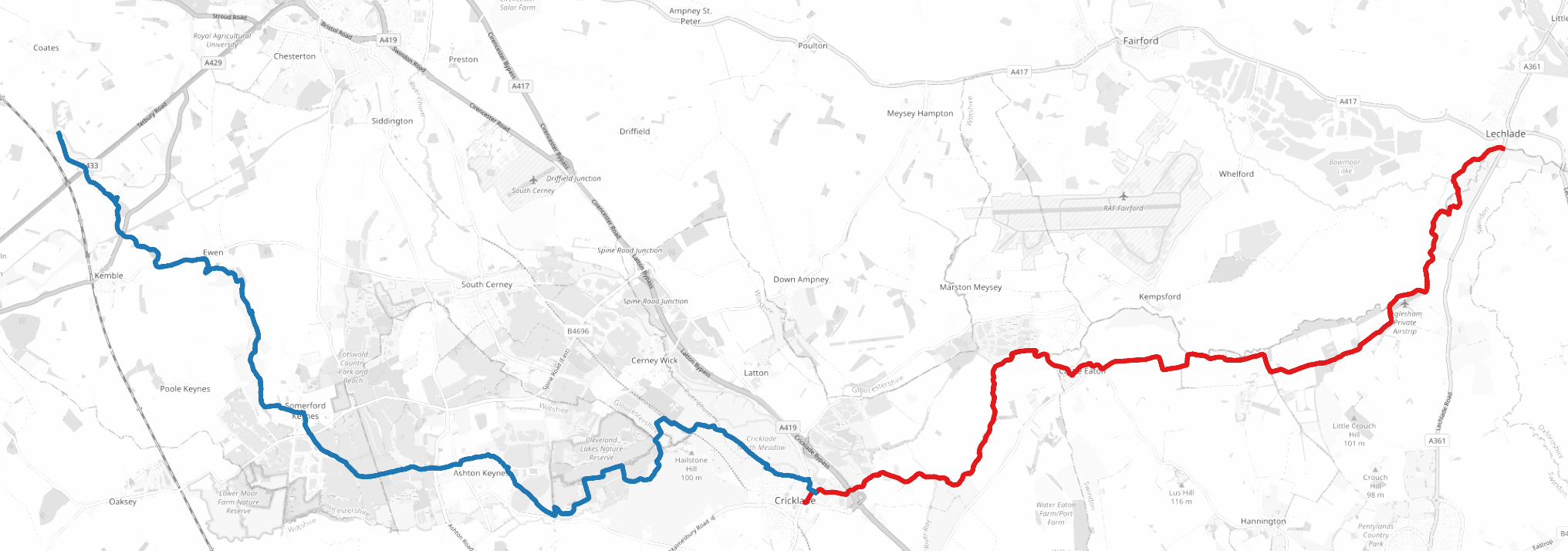 Lechlade to Thames Head (OpenStreetMap)