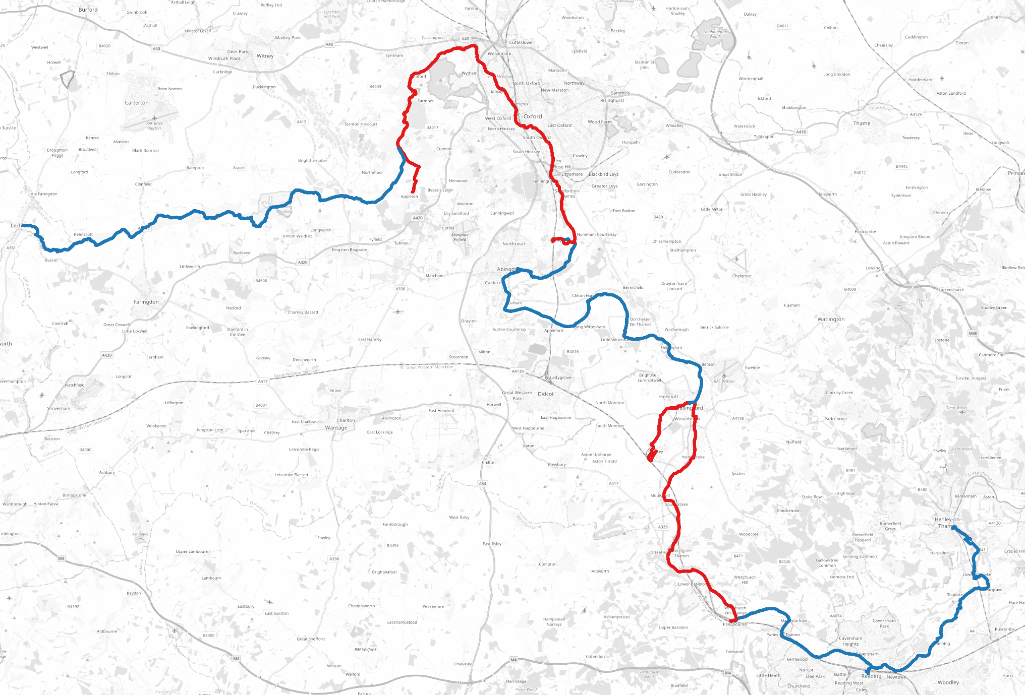 Henley-on-Thames to Lechlade (OpenStreetMap)